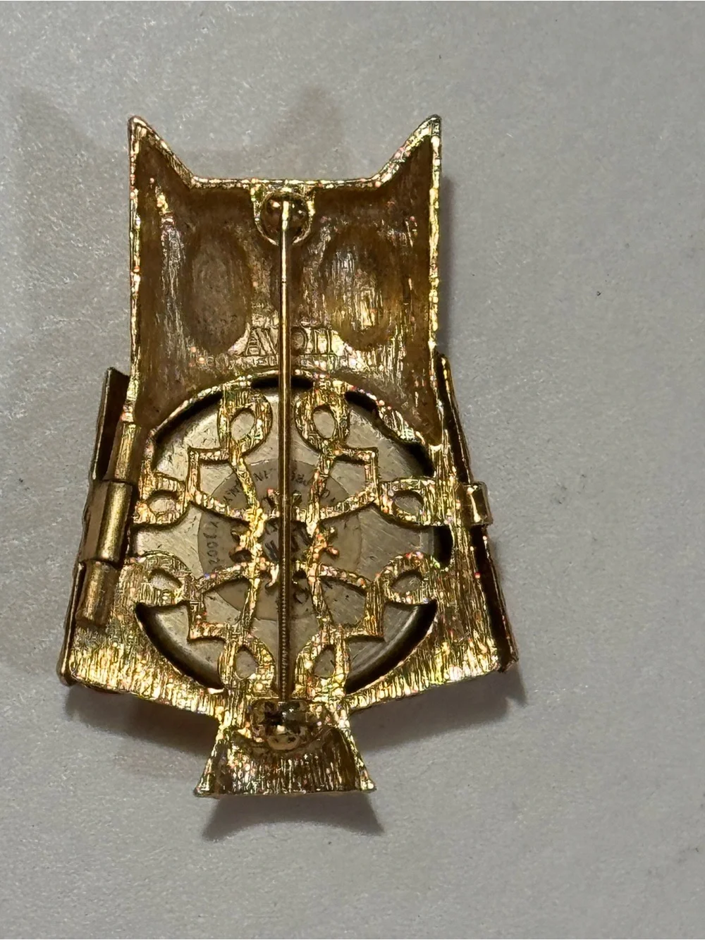 Vintage Avon Gold-Tone Owl Solid Perfume Brooch - Shimmering Metallic Finish